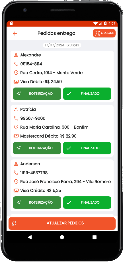 App para entregador SISFOOD com roteirização