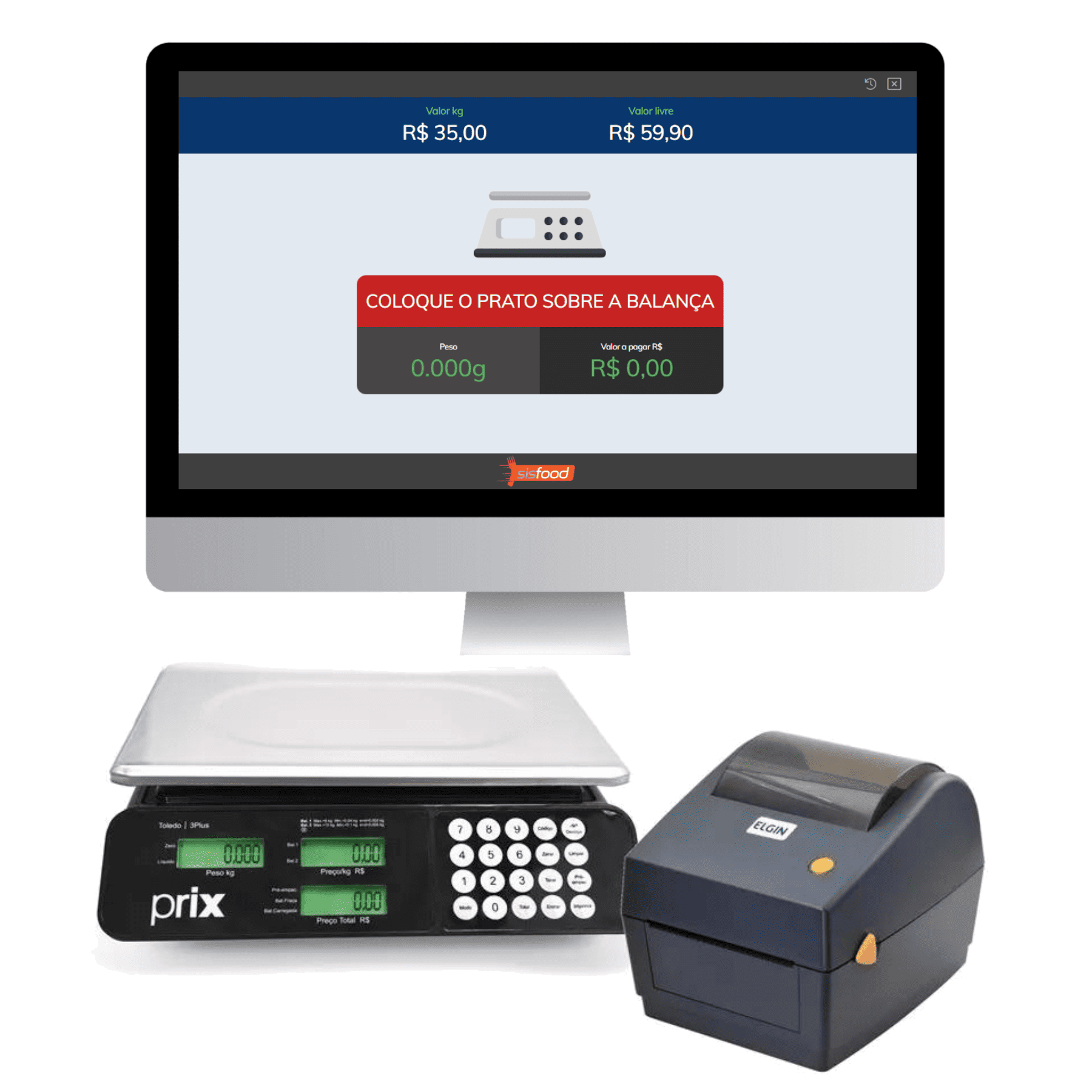 Balança integrada para self-service por peso em sorveteria - SISFOOD