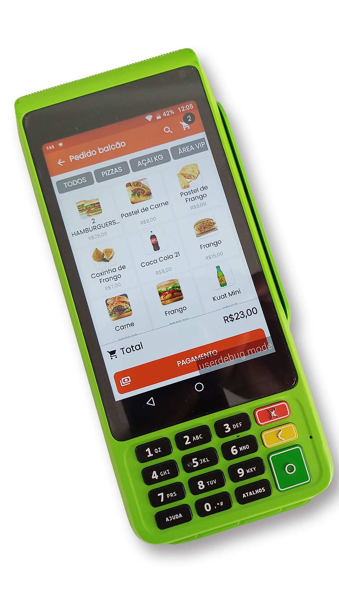 Máquina de cartão integrada via TEF ao PDV SISFOOD